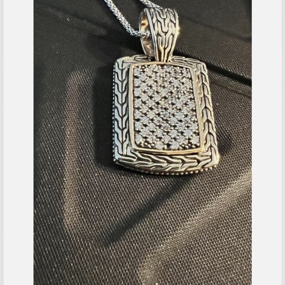 Unisex Dog Tag 14K Gold & Sterling Silver Pendant Necklace CZ’s NWT - Picture 6 of 8